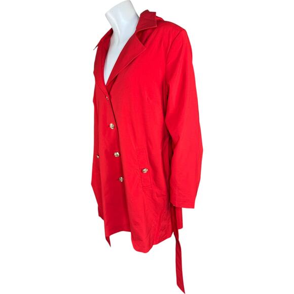 Dennis Basso Regular Water Resistant Trench Coat Hood Tomato Red XL Petite NWOT - Picture 5 of 13